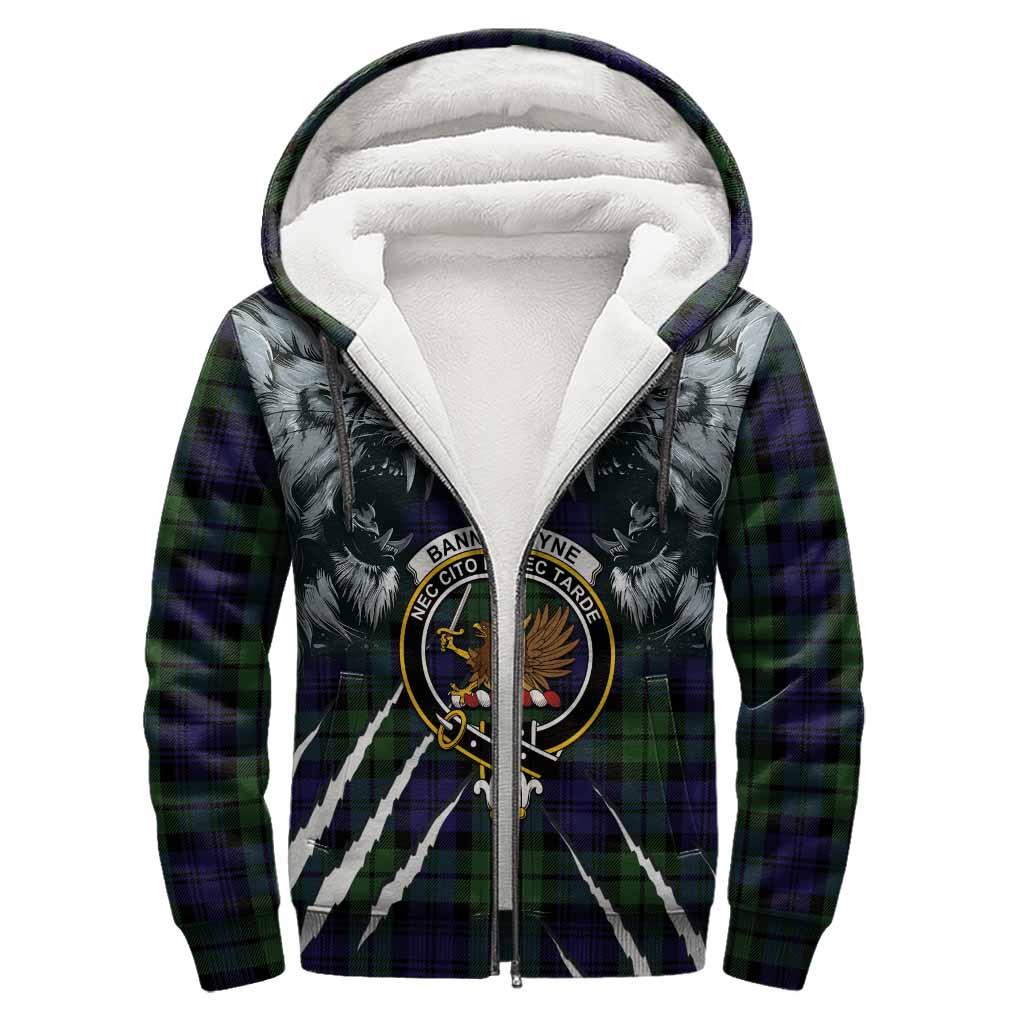 Bannatyne Tartan Crest Sherpa Hoodie Ferocious Lion Style
