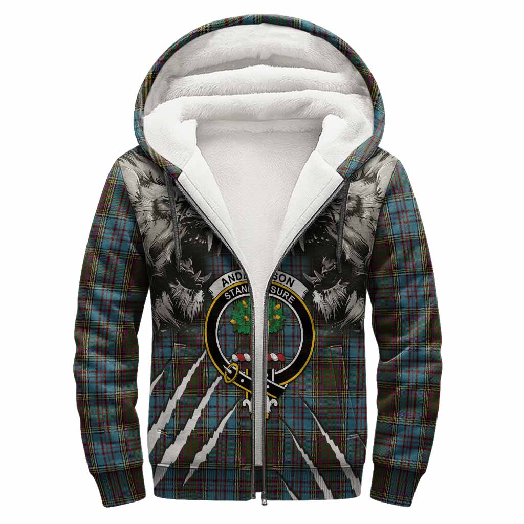 Anderson Tartan Crest Sherpa Hoodie Ferocious Lion Style