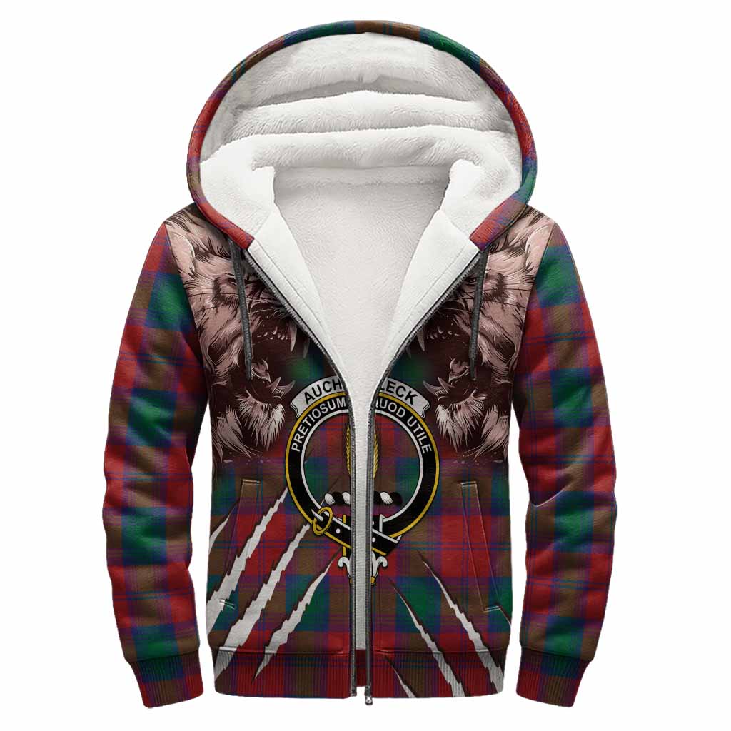 Auchinleck (Affleck) Tartan Crest Sherpa Hoodie Ferocious Lion Style
