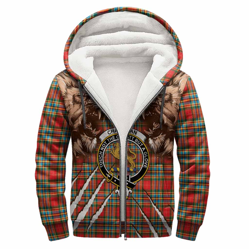 Chattan Tartan Crest Sherpa Hoodie Ferocious Lion Style