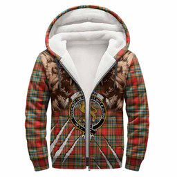 Chattan Tartan Crest Sherpa Hoodie Ferocious Lion Style