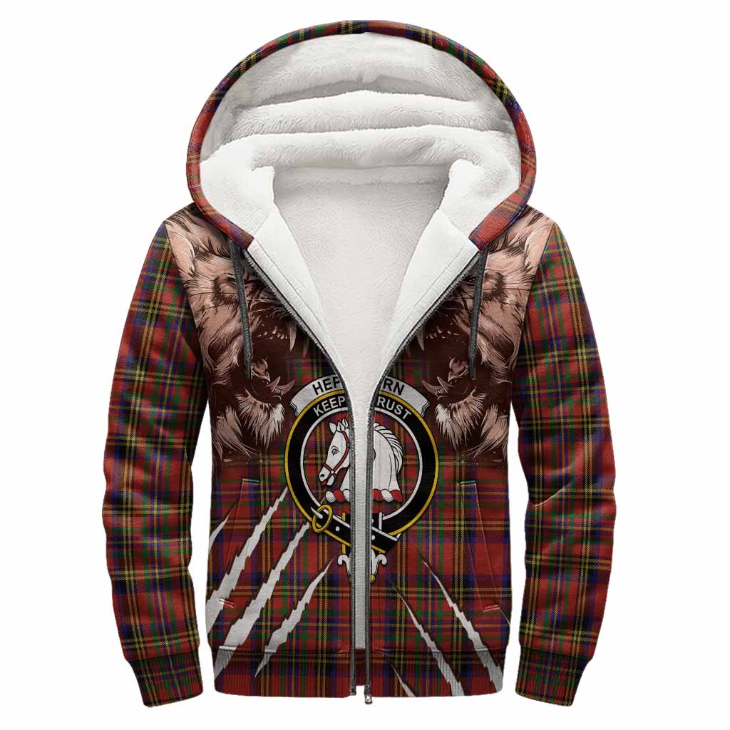 Hepburn Tartan Crest Sherpa Hoodie Ferocious Lion Style
