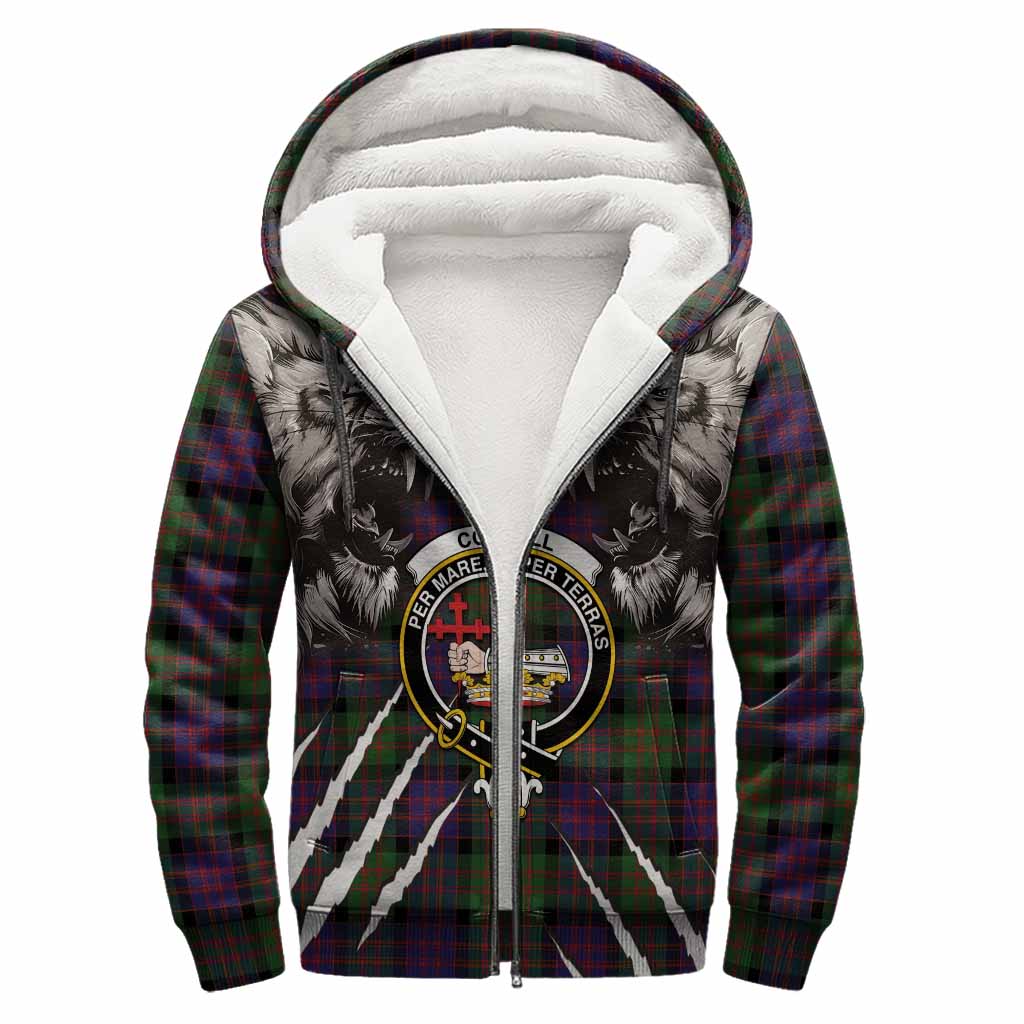 Coull Tartan Crest Sherpa Hoodie Ferocious Lion Style