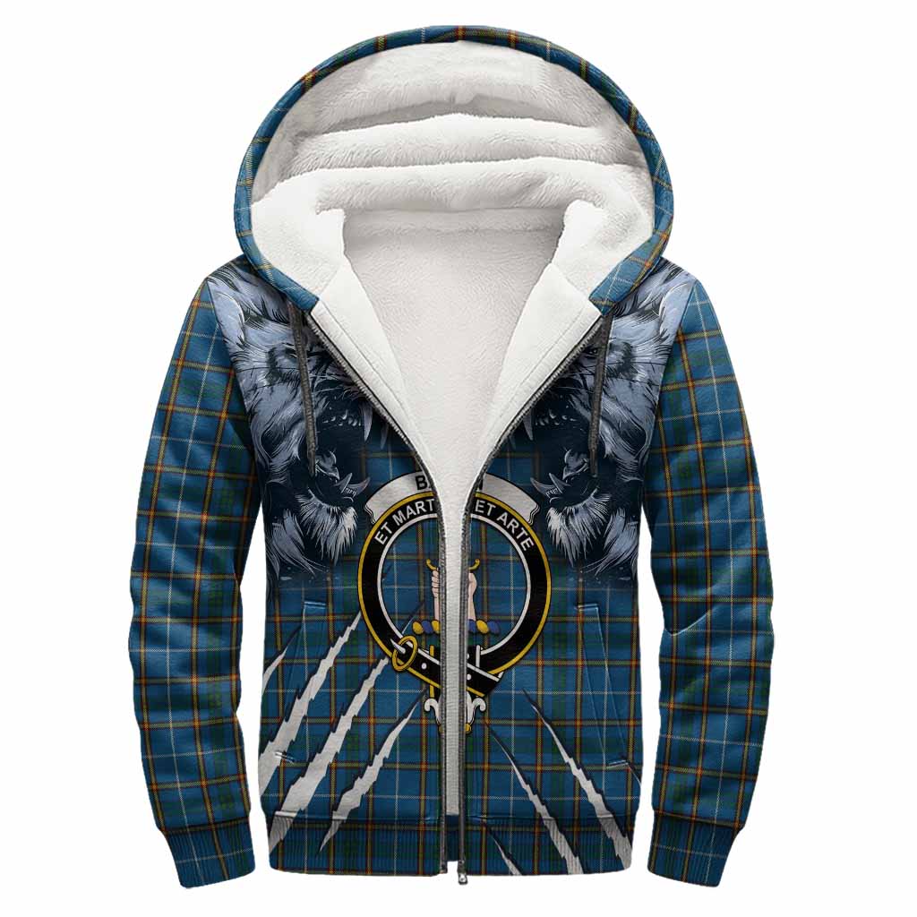 Bain Tartan Crest Sherpa Hoodie Ferocious Lion Style