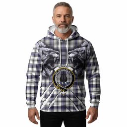 Hannay Tartan Crest Hoodie Ferocious Lion Style