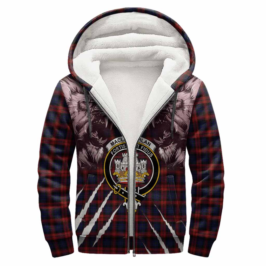 MacLachlan (McLachlan) Tartan Crest Sherpa Hoodie Ferocious Lion Style
