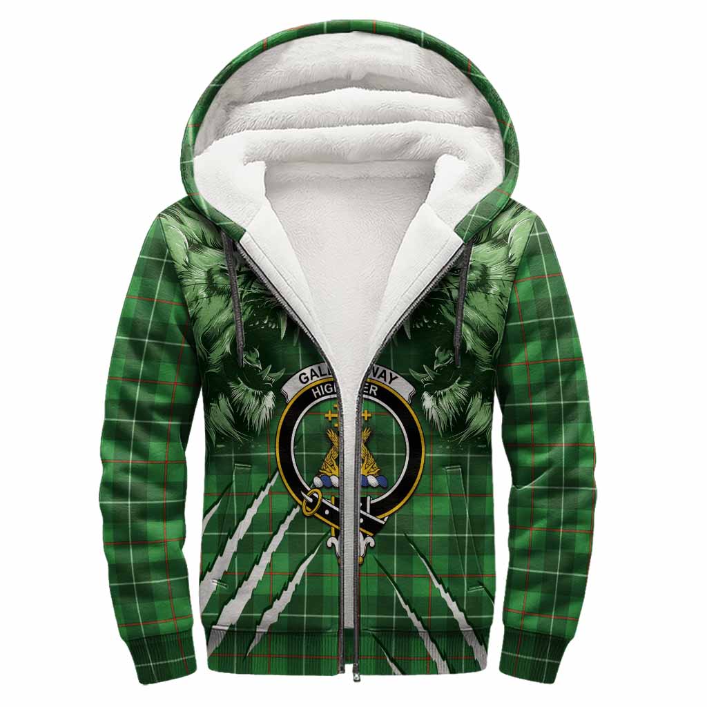 Galloway Tartan Crest Sherpa Hoodie Ferocious Lion Style