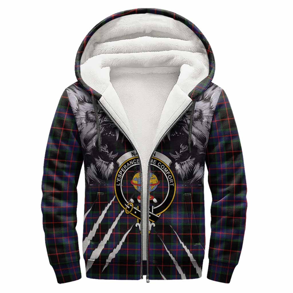 Nairn Tartan Crest Sherpa Hoodie Ferocious Lion Style