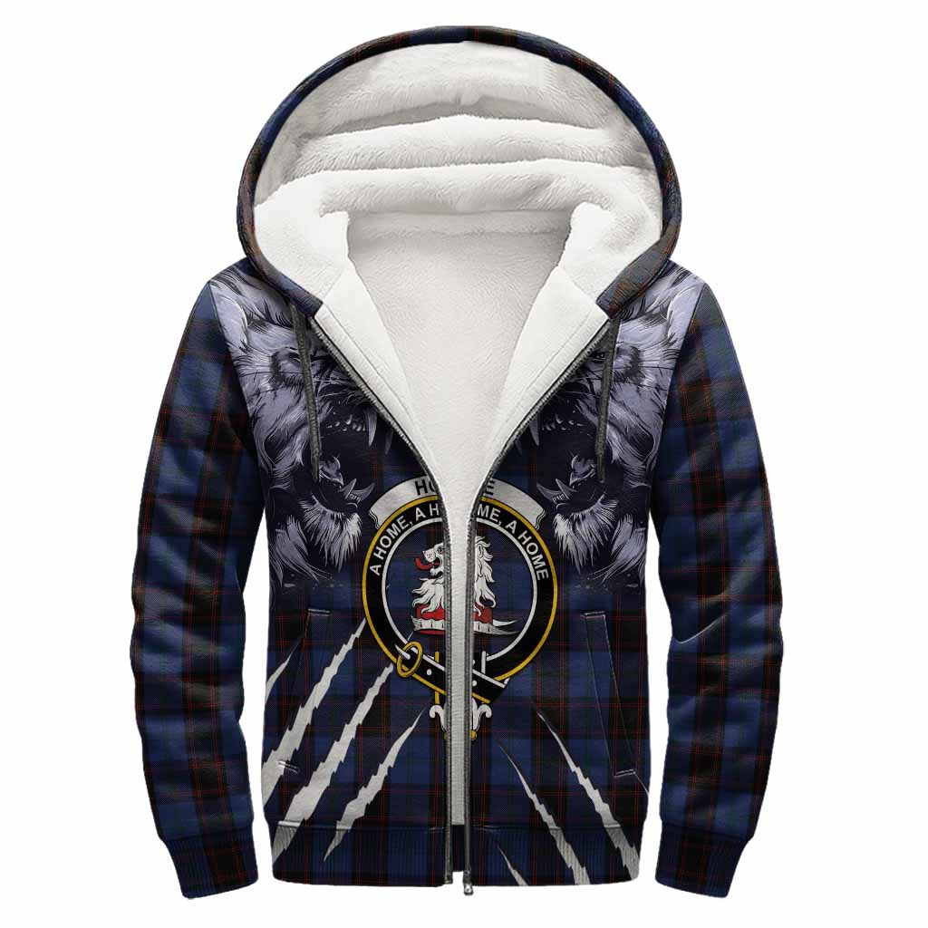 Home (Hume) Tartan Crest Sherpa Hoodie Ferocious Lion Style