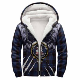 Home (Hume) Tartan Crest Sherpa Hoodie Ferocious Lion Style