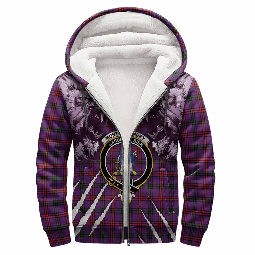 Montgomery Tartan Crest Sherpa Hoodie Ferocious Lion Style