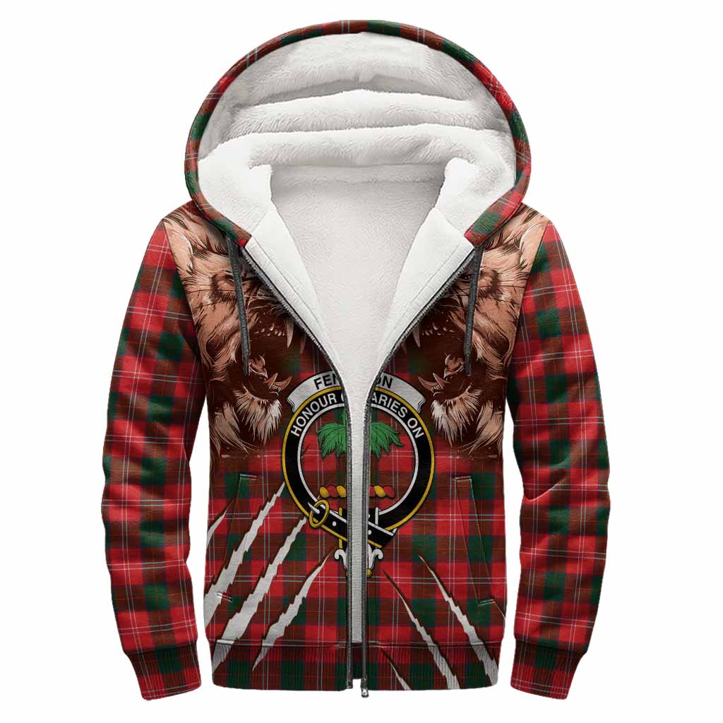 Fenton Tartan Crest Sherpa Hoodie Ferocious Lion Style