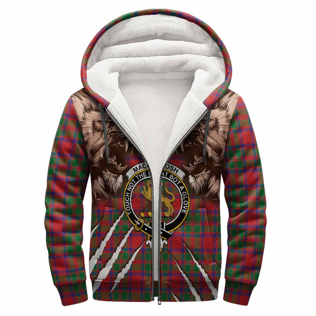 MacIntosh (McIntosh) Tartan Crest Sherpa Hoodie Ferocious Lion Style