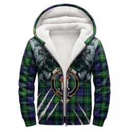 Meldrum Tartan Crest Sherpa Hoodie Ferocious Lion Style