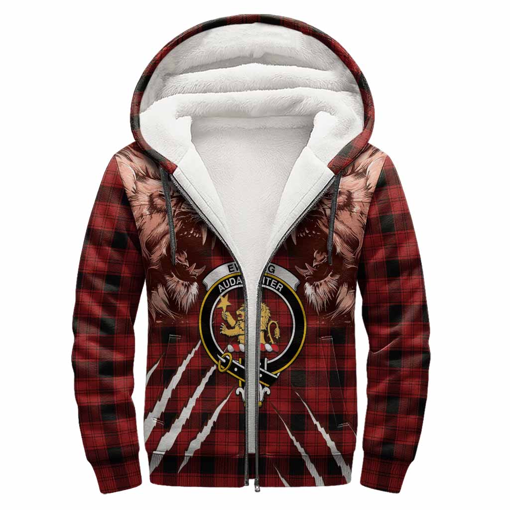 Ewing Tartan Crest Sherpa Hoodie Ferocious Lion Style