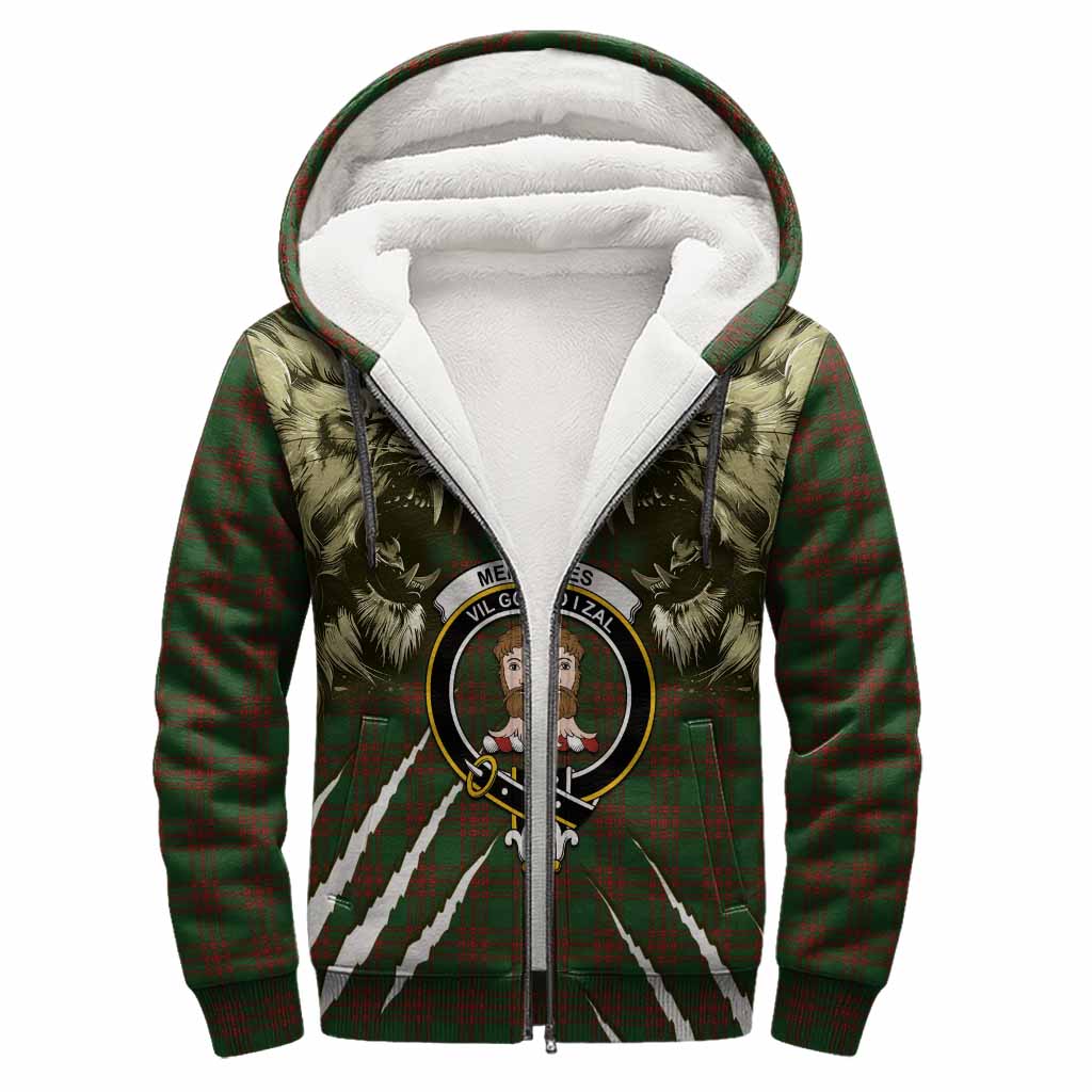 Menzies Tartan Crest Sherpa Hoodie Ferocious Lion Style