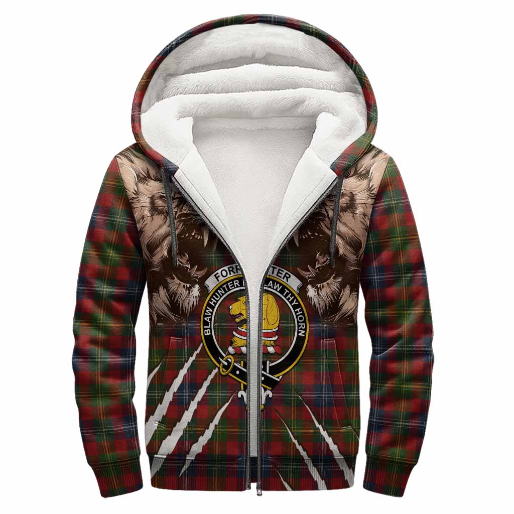 Forrester (Foster) Tartan Crest Sherpa Hoodie Ferocious Lion Style