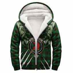 Halkerston Tartan Crest Sherpa Hoodie Ferocious Lion Style