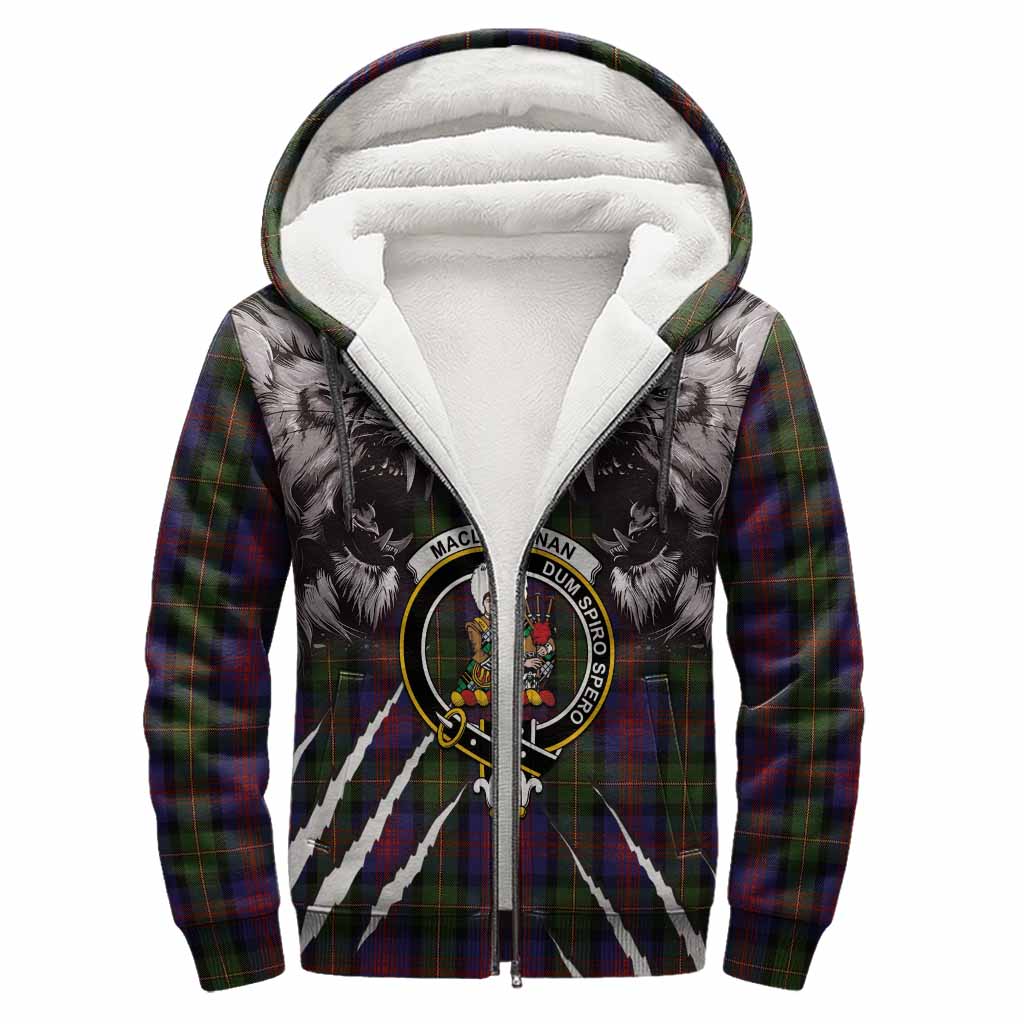MacLennan (McLennan) Tartan Crest Sherpa Hoodie Ferocious Lion Style