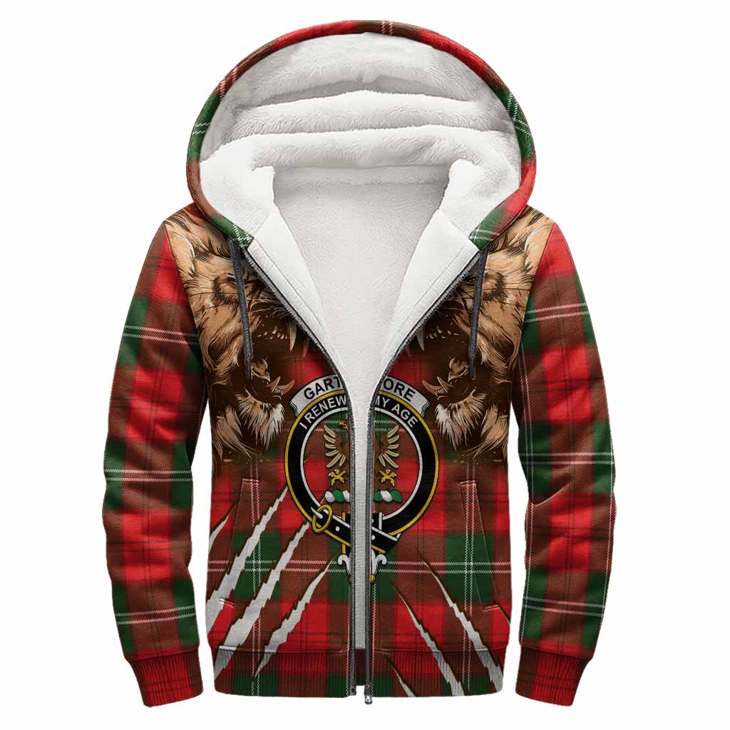 Gartshore Tartan Crest Sherpa Hoodie Ferocious Lion Style
