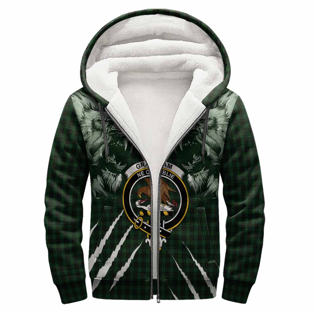 Graham Tartan Crest Sherpa Hoodie Ferocious Lion Style