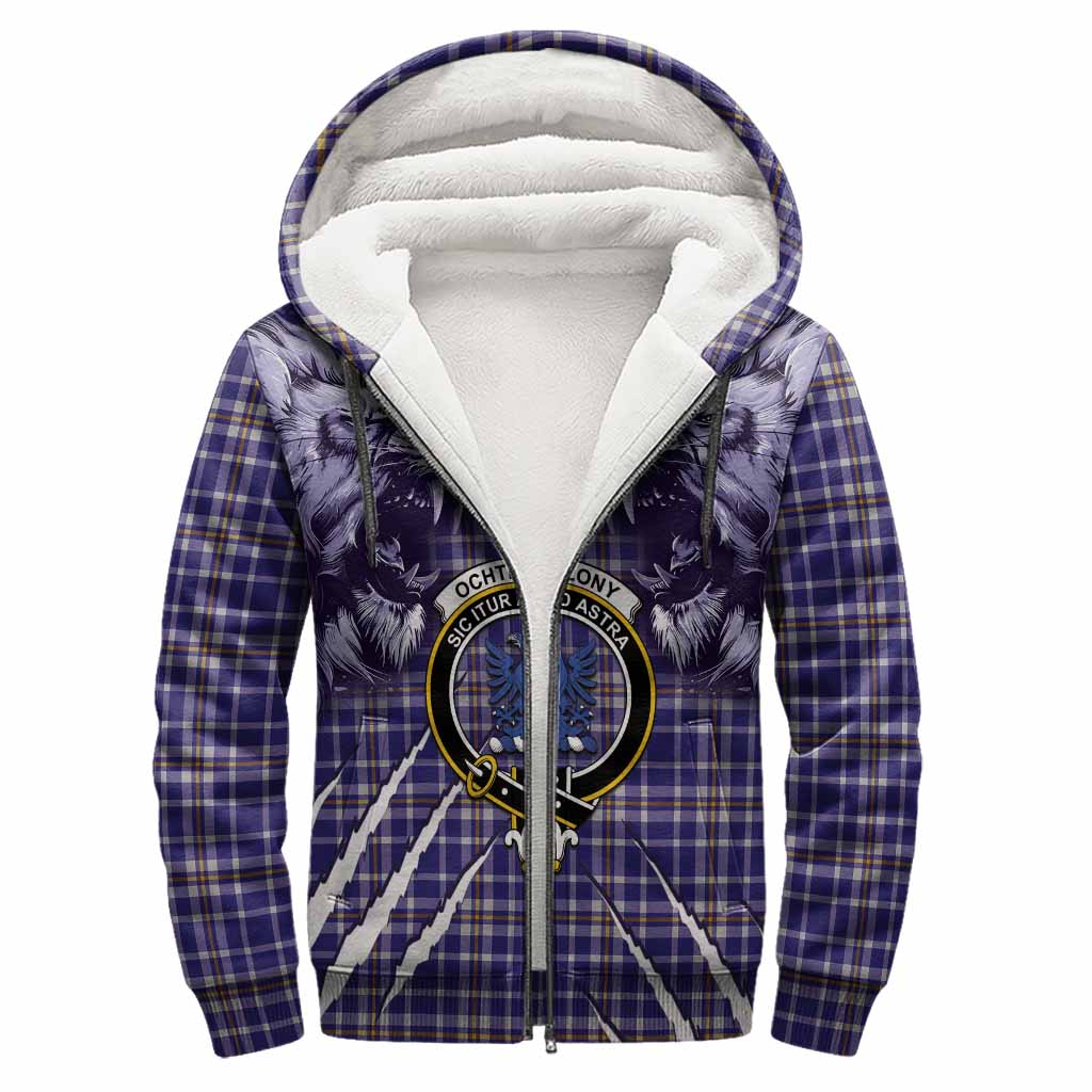Ochterlony Tartan Crest Sherpa Hoodie Ferocious Lion Style