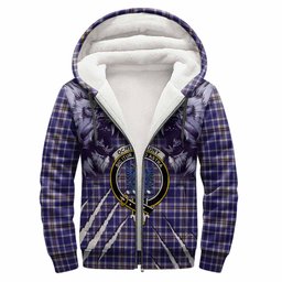 Ochterlony Tartan Crest Sherpa Hoodie Ferocious Lion Style