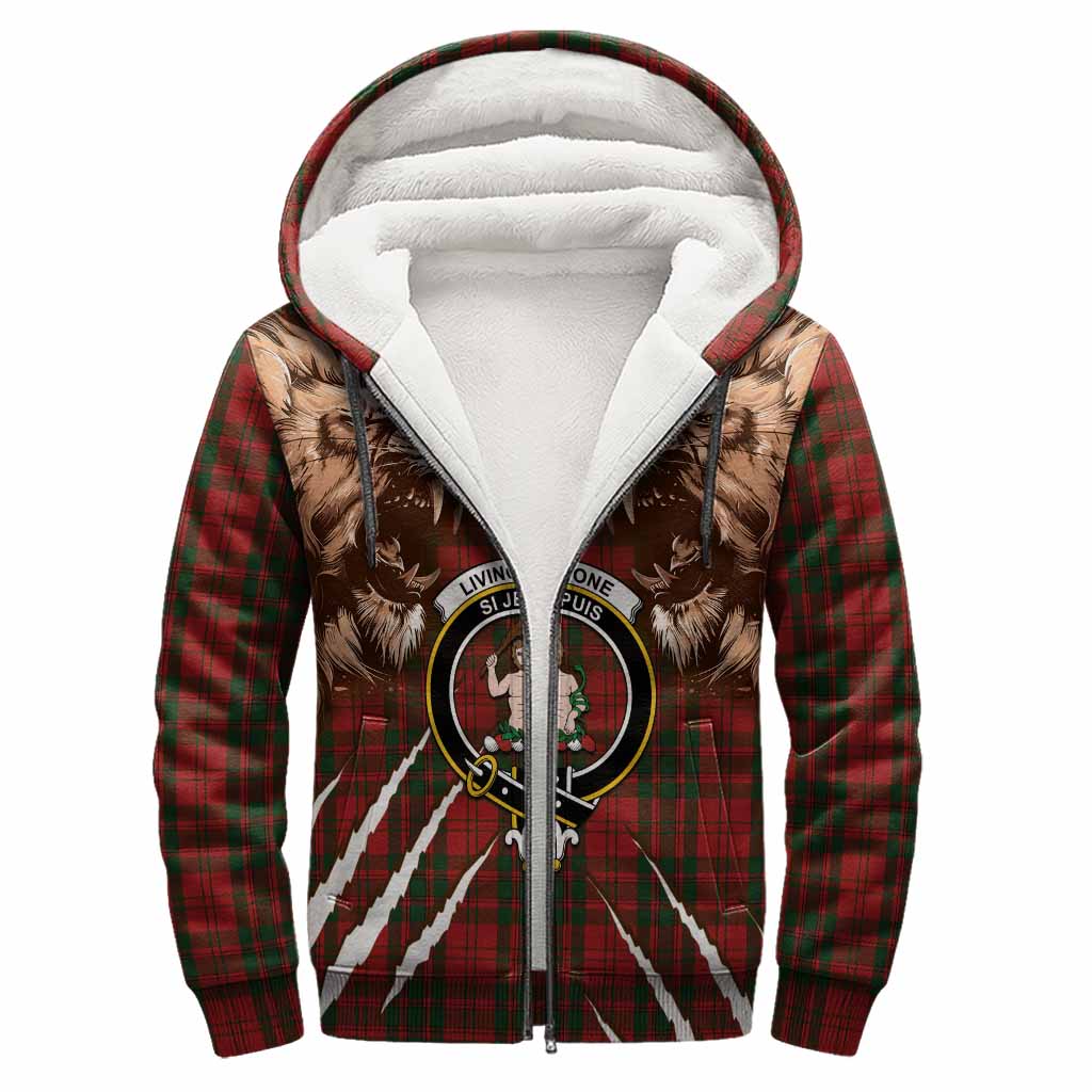 Livingstone (Livingston) Tartan Crest Sherpa Hoodie Ferocious Lion Style