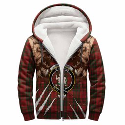 Livingstone (Livingston) Tartan Crest Sherpa Hoodie Ferocious Lion Style