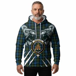 Mackenzie (Mckenzie) Tartan Crest Hoodie Ferocious Lion Style