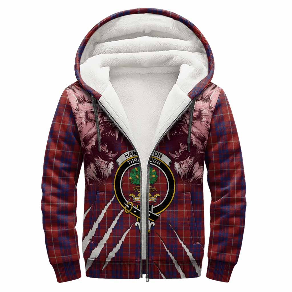 Hamilton Tartan Crest Sherpa Hoodie Ferocious Lion Style