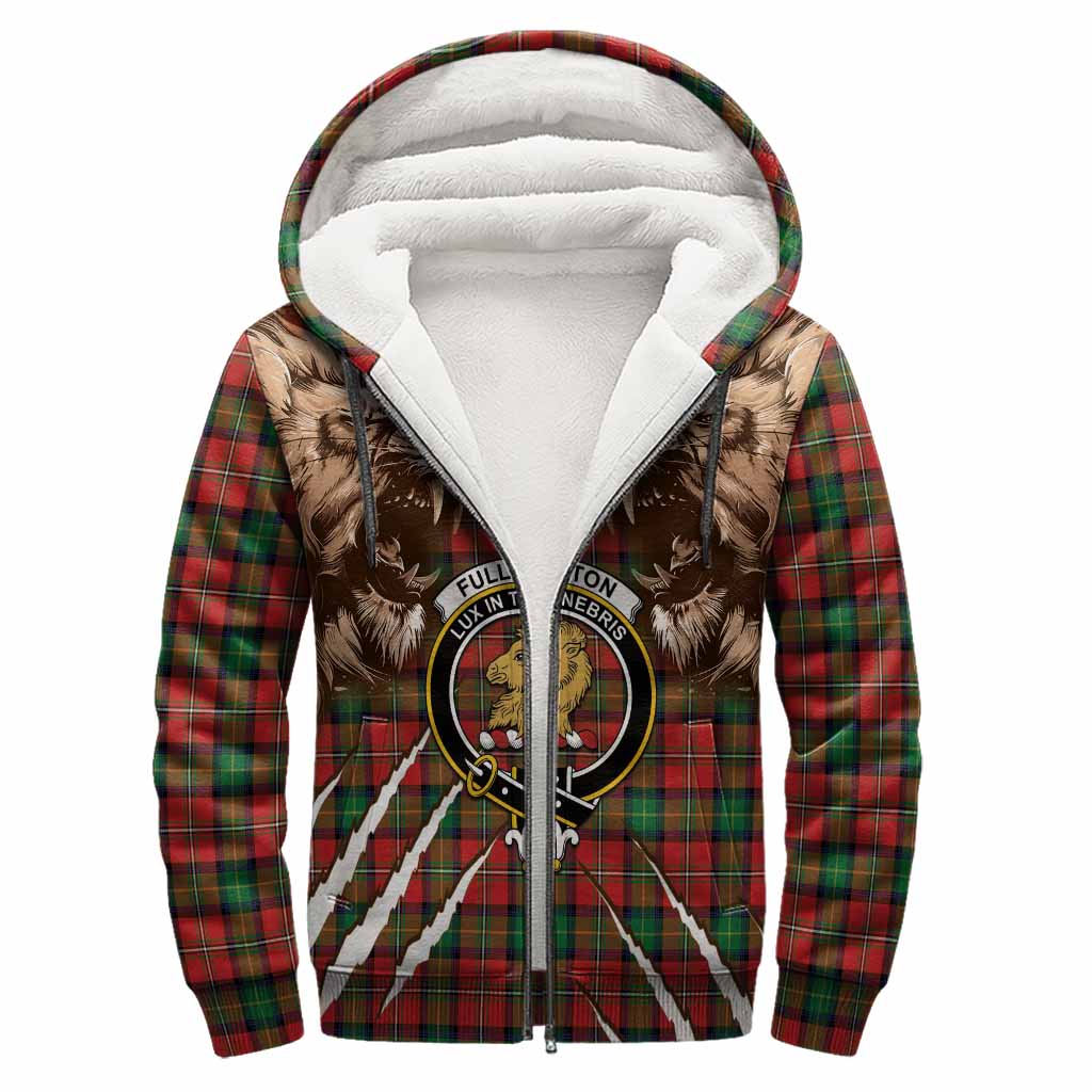 Fullerton Tartan Crest Sherpa Hoodie Ferocious Lion Style