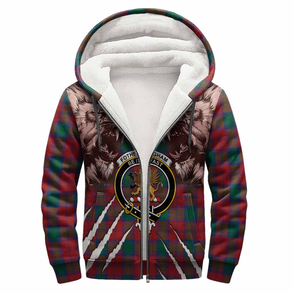 Fotheringham (Fotheringhame) Tartan Crest Sherpa Hoodie Ferocious Lion Style