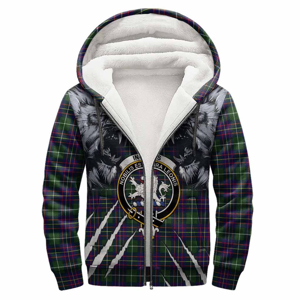 Inglis Tartan Crest Sherpa Hoodie Ferocious Lion Style