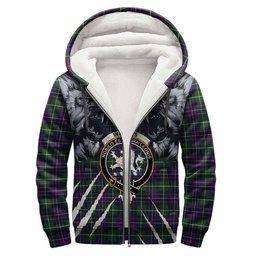 Inglis Tartan Crest Sherpa Hoodie Ferocious Lion Style