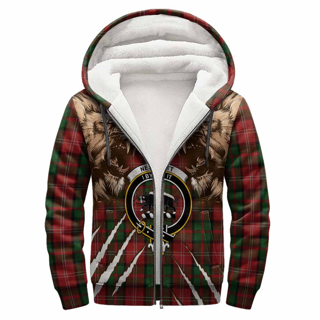 Nesbitt (Nisbet) Tartan Crest Sherpa Hoodie Ferocious Lion Style