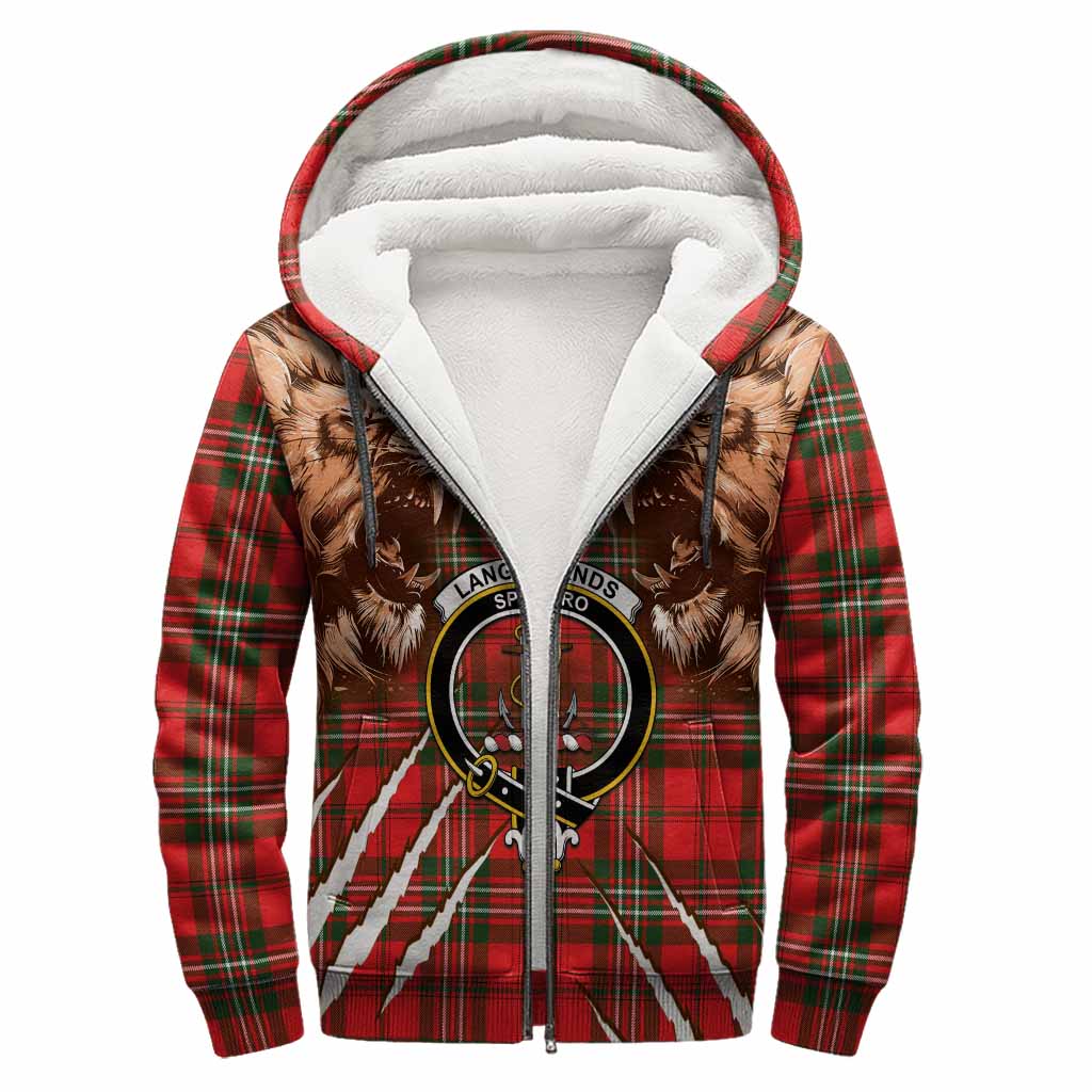 Langlands Tartan Crest Sherpa Hoodie Ferocious Lion Style