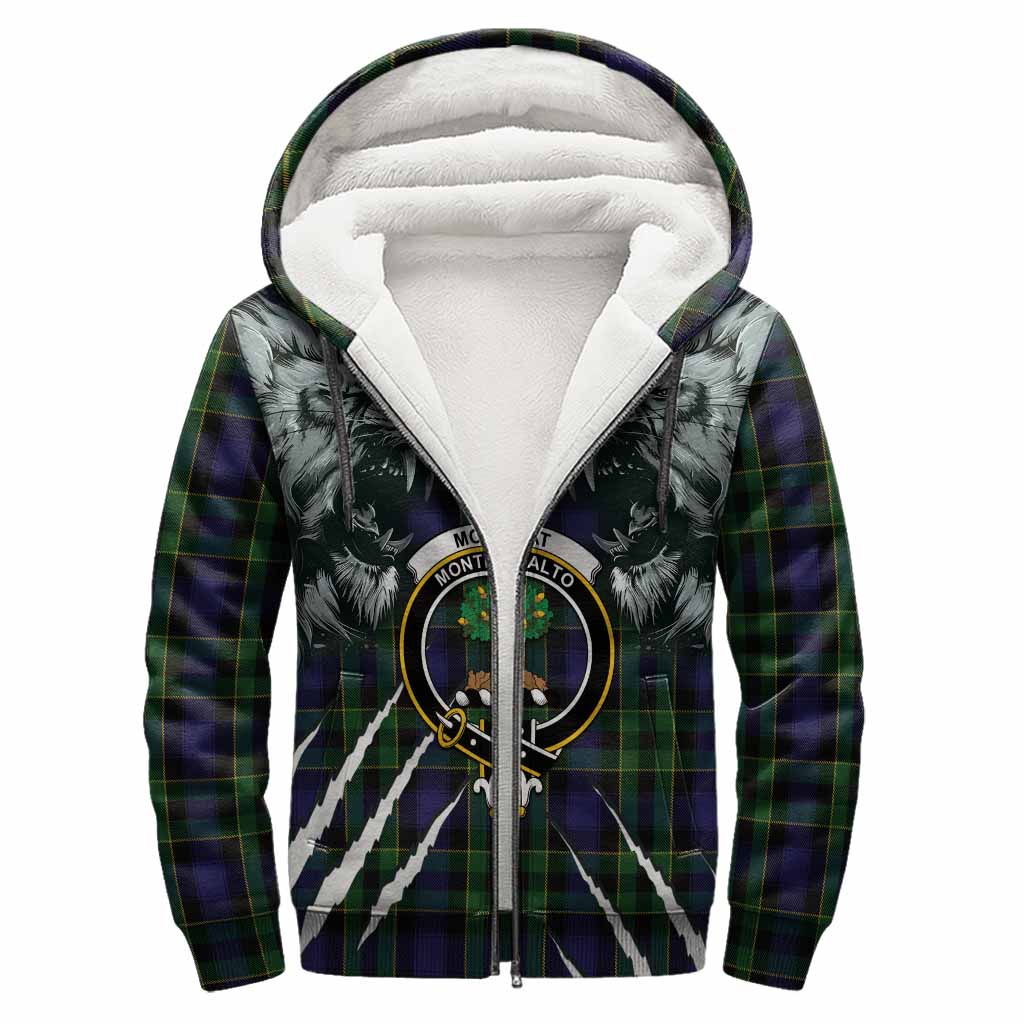 Mowat Tartan Crest Sherpa Hoodie Ferocious Lion Style