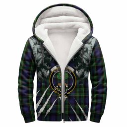 Mowat Tartan Crest Sherpa Hoodie Ferocious Lion Style