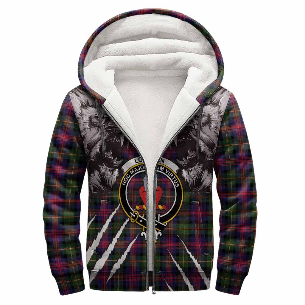 Logan Tartan Crest Sherpa Hoodie Ferocious Lion Style