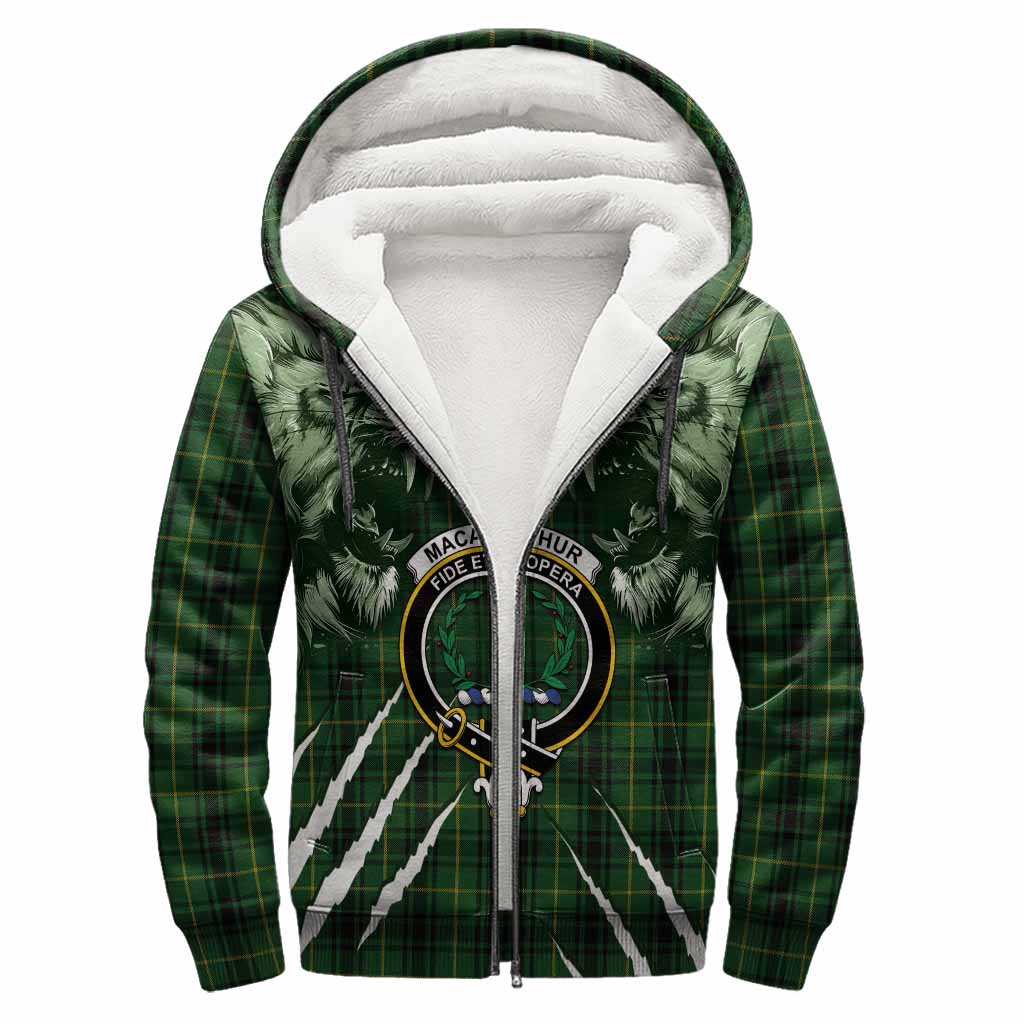 MacArthur (McArthur) Tartan Crest Sherpa Hoodie Ferocious Lion Style