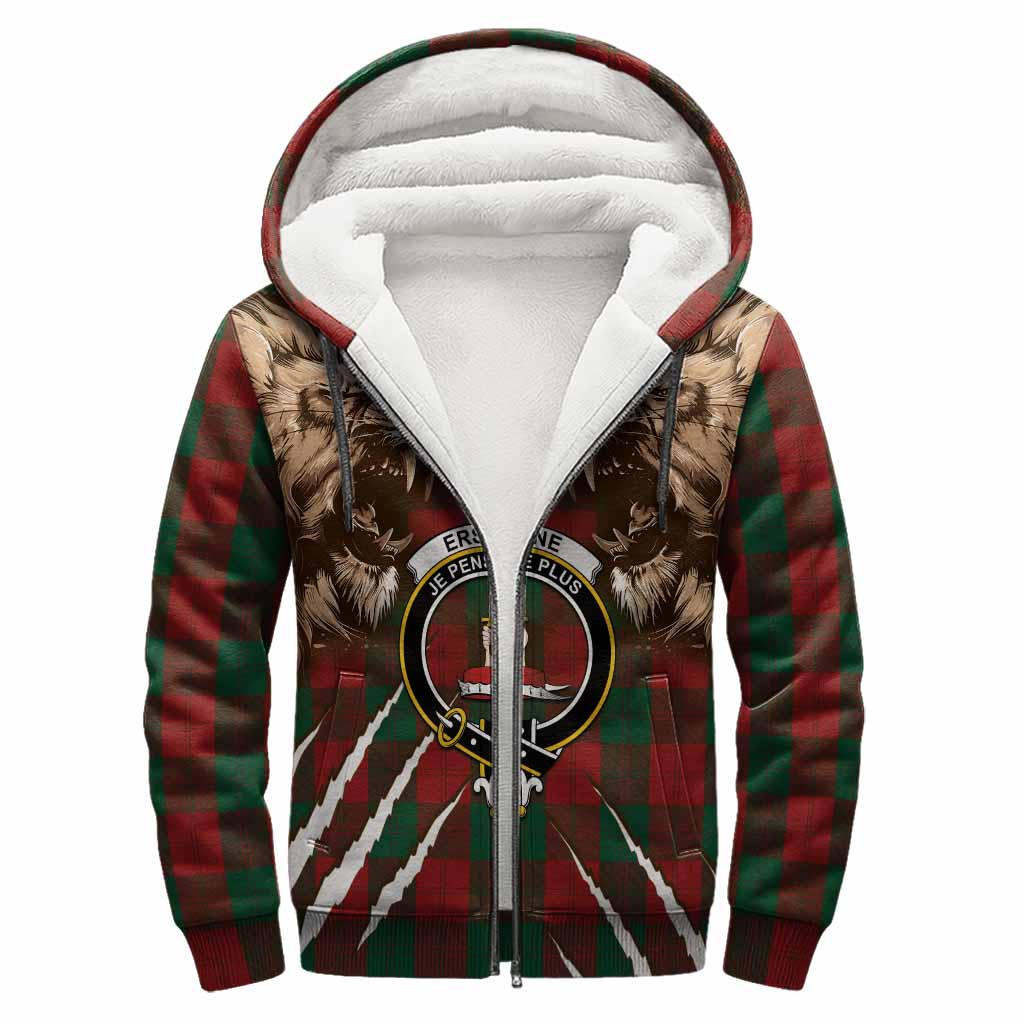 Erskine Tartan Crest Sherpa Hoodie Ferocious Lion Style