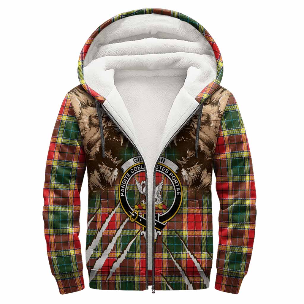 Gibson (Gibbs or Gibsone) Tartan Crest Sherpa Hoodie Ferocious Lion Style