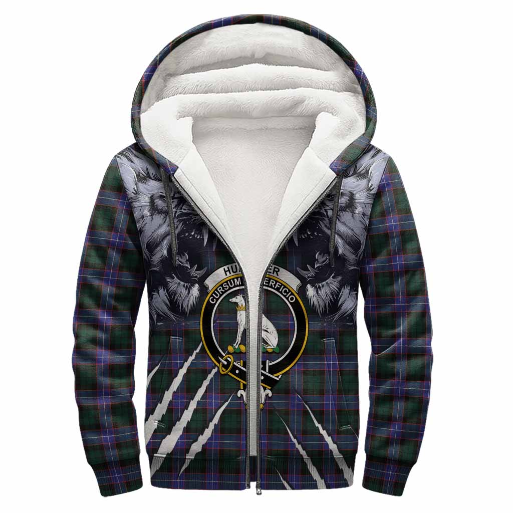 Hunter (Hunterston) Tartan Crest Sherpa Hoodie Ferocious Lion Style