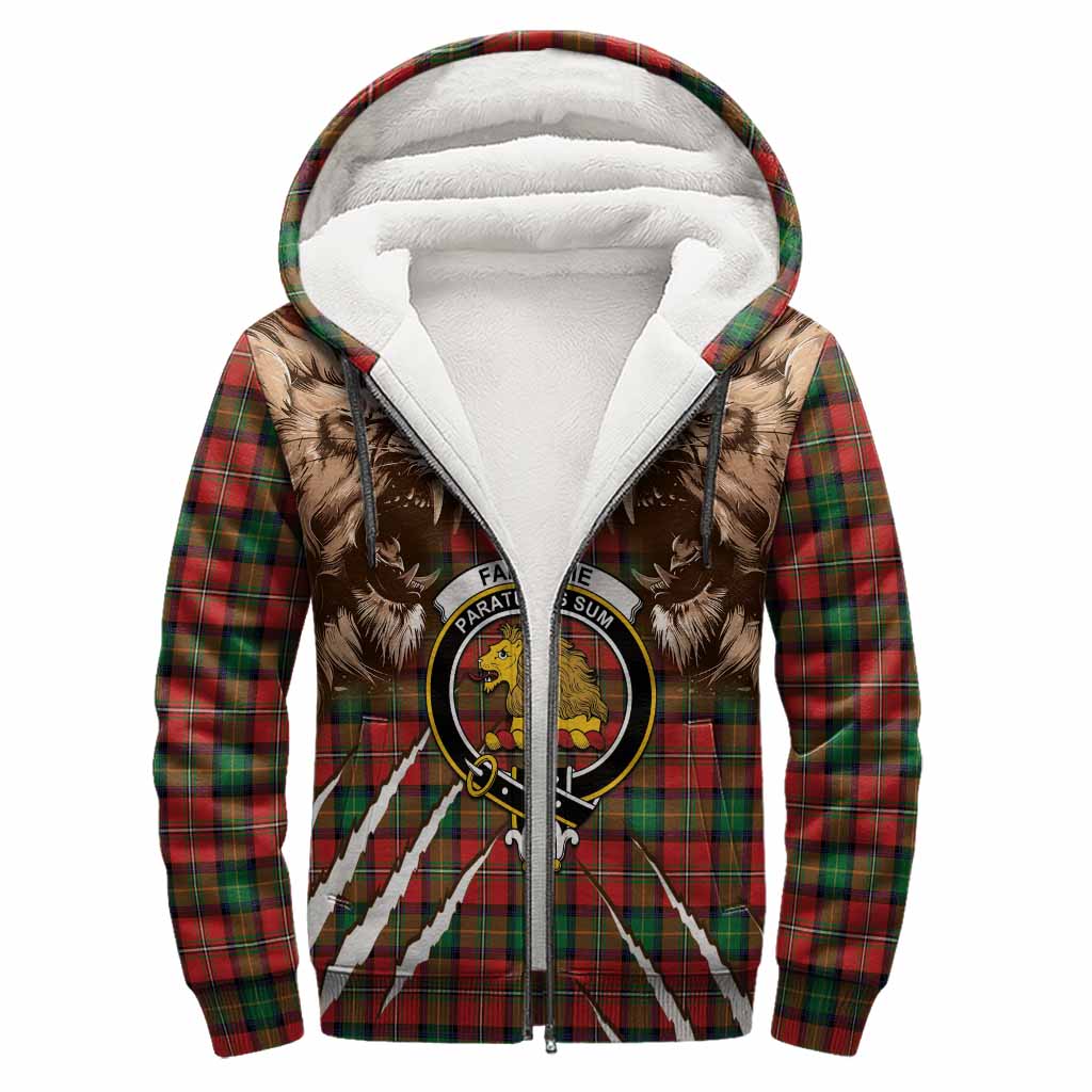 Fairlie Tartan Crest Sherpa Hoodie Ferocious Lion Style