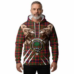 Kinninmont Tartan Crest Hoodie Ferocious Lion Style