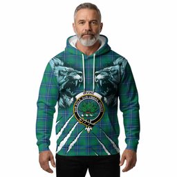 Irvine Tartan Crest Hoodie Ferocious Lion Style