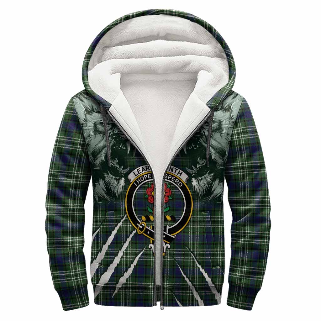 Learmonth Tartan Crest Sherpa Hoodie Ferocious Lion Style