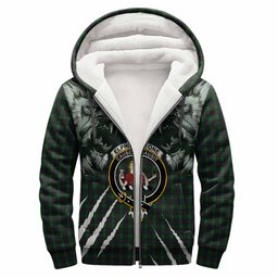 Elphinstone Tartan Crest Sherpa Hoodie Ferocious Lion Style