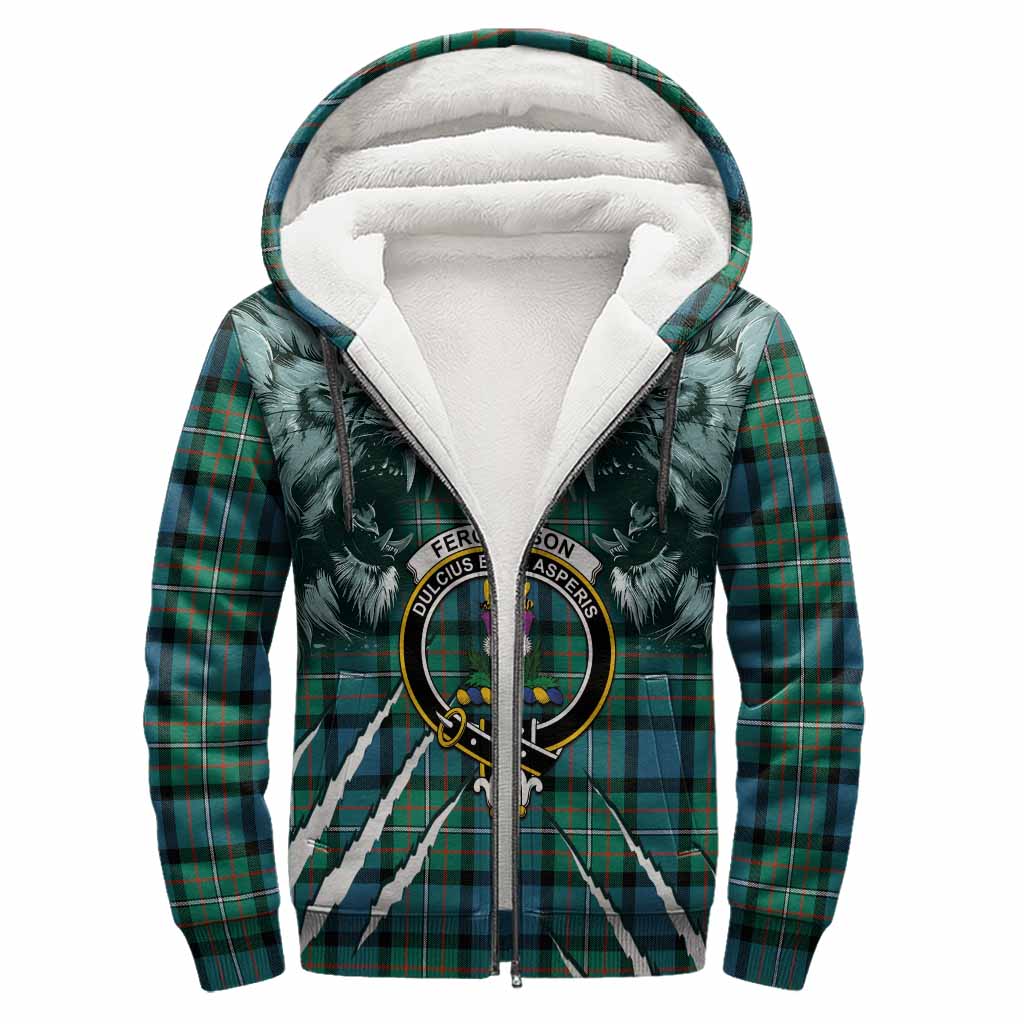 Ferguson (Fergusson) Tartan Crest Sherpa Hoodie Ferocious Lion Style